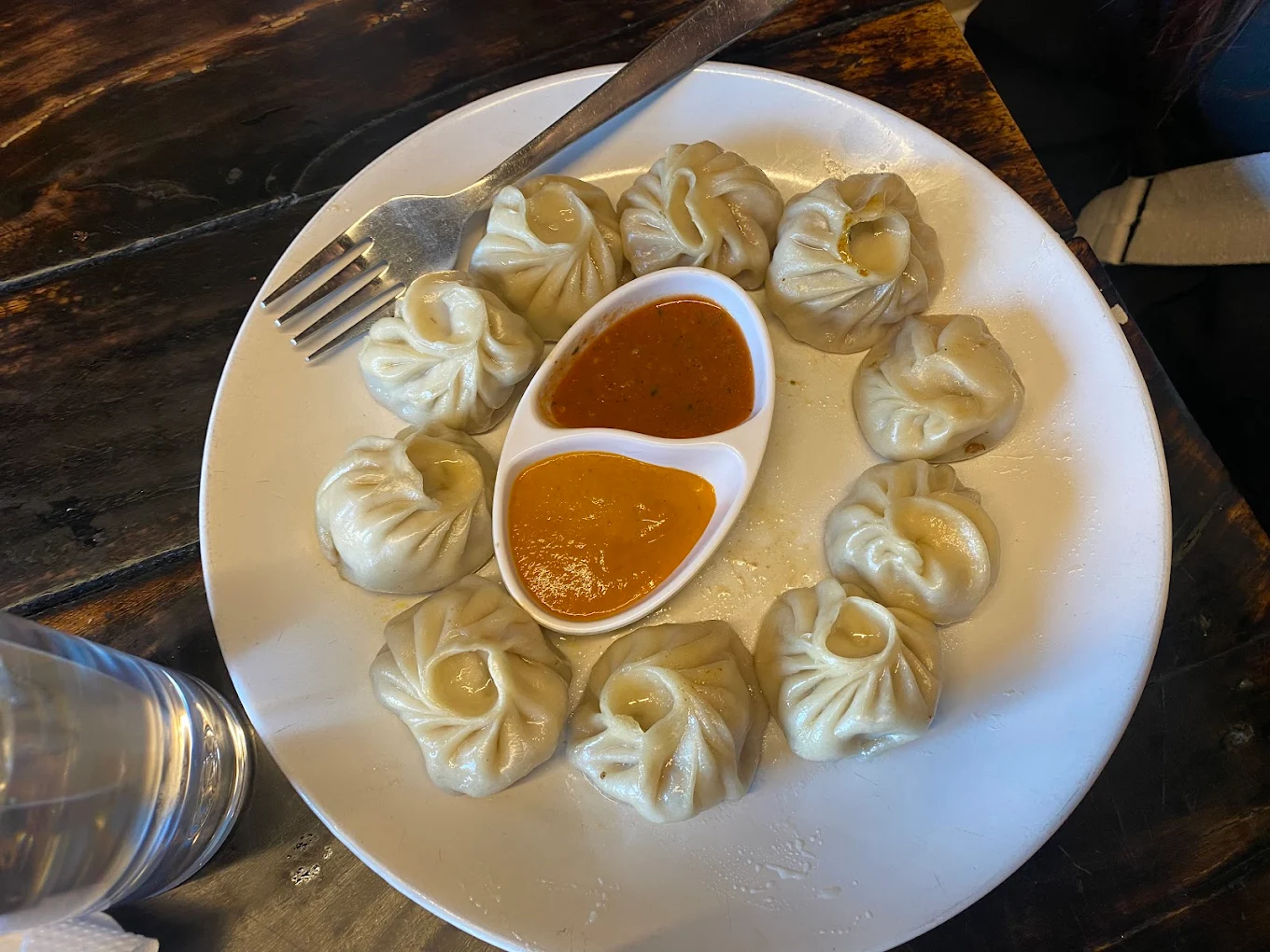 Fresh steamed momo dumplings